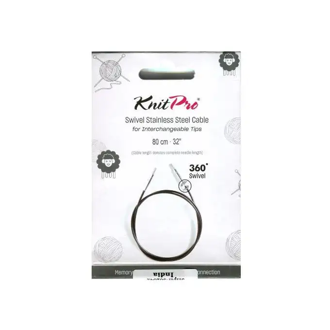 Cavo girevole a 360° in acciaio inossidabile rivestito in nylon nero 80 cm - Knit Pro