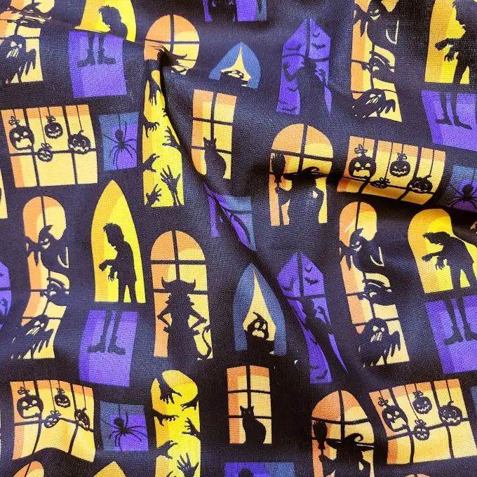 Toile cotone 52 fili halloween casa dei mostri nero