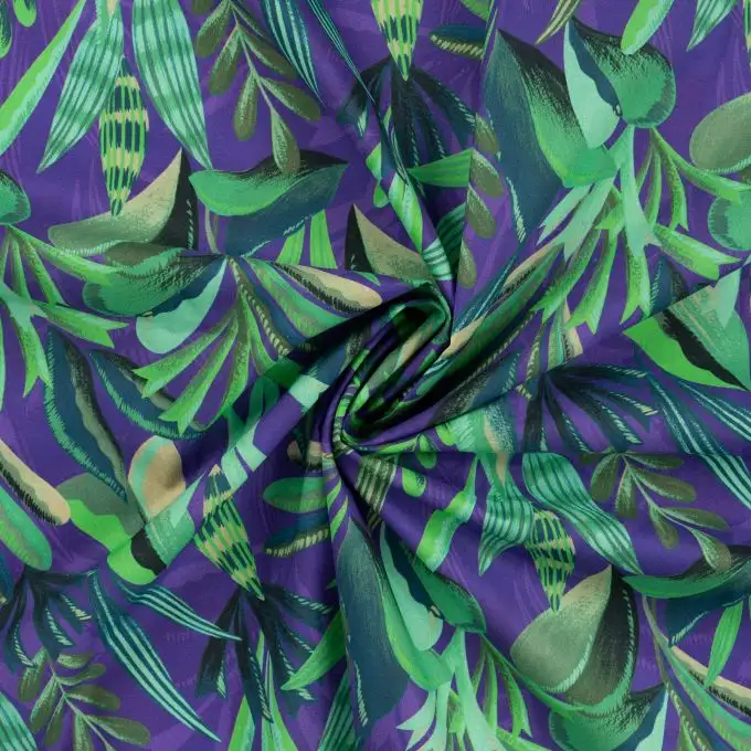 Tessuto voile cotone stampato giungla blu