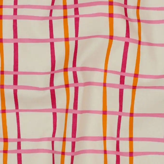 Tessuto popeline a quadri irregolari rosa e ecru - Poppy Fabrics
