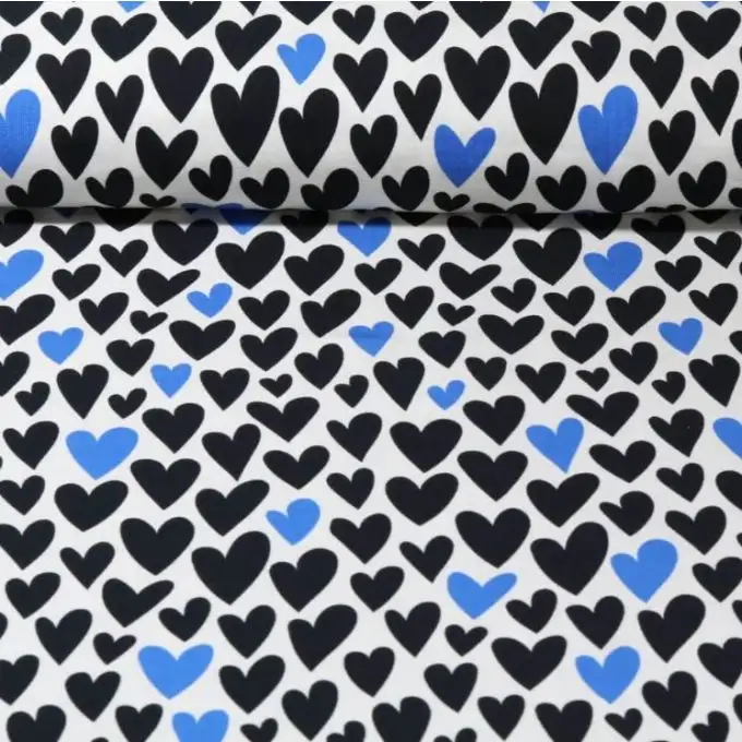 Maille jersey stampata piccoli cuori neri fondo ecru - Albstoffe