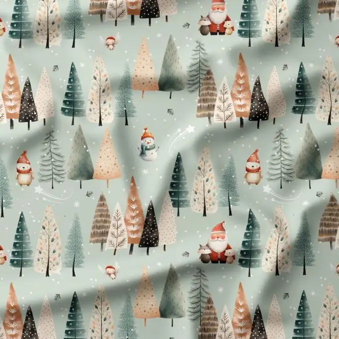 Tessuto di cotone stampato La Foresta di Babbo Natale – Certificato Oeko-Tex®