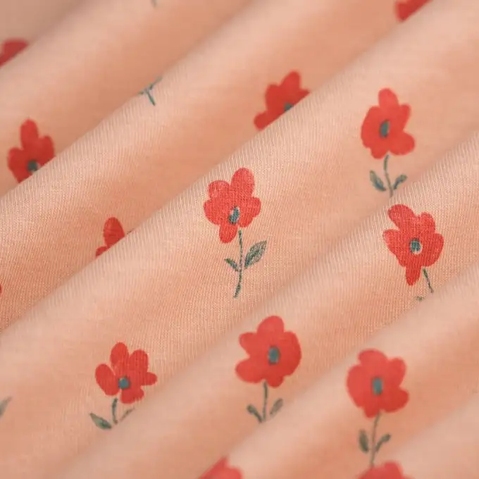 Tessuto jersey cotone papavero rosso ecru