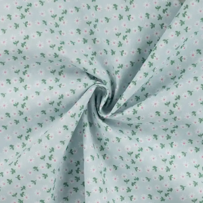 Tessuto popeline di cotone stampato fiorellini blu chiaro
