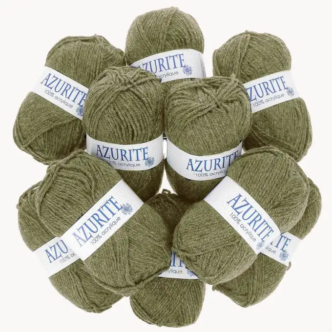 Set di 10 gomitoli di filato Azurite 50g 100% acrilico - Col. 1531 Kaki