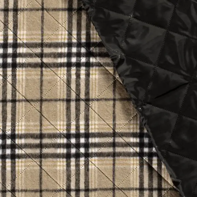 Tessuto in lana trapuntato leggero tartan chic beige