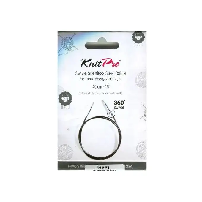 Cavo girevole a 360° acciaio inossidabile rivestito in nylon nero 40 cm - Knit Pro