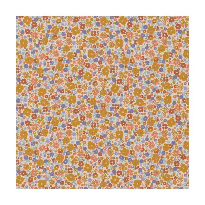 Tessuto cotone stampato fiori arancioni