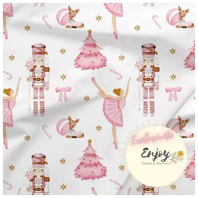 Tessuto Jersey Natale Schiaccianoci Rosa venduto al metro