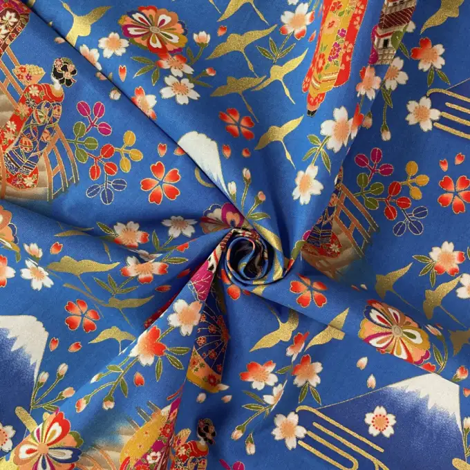 Tessuto giapponese morbido paesaggio blu - NAKA