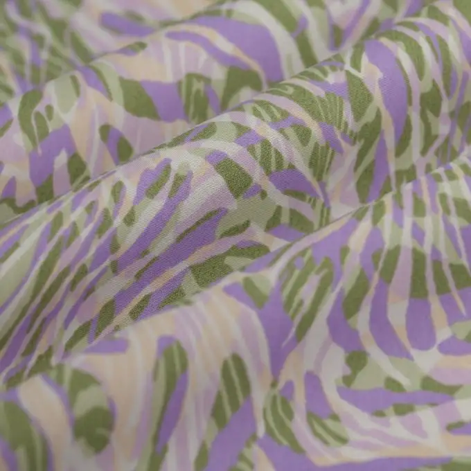 Tessuto popeline cotone bio palme mosaico viola verde