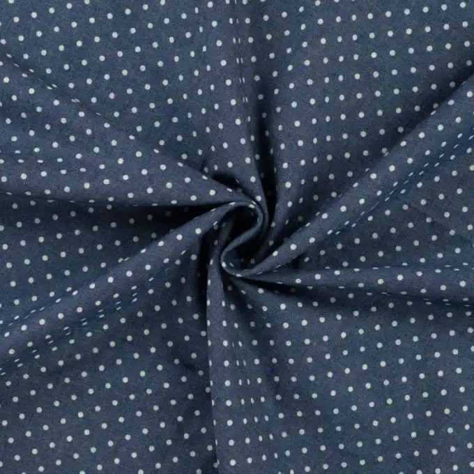 Tessuto chambray stampato a pois blu