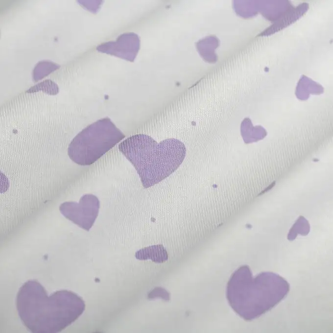 Tessuto jersey cotone cuore viola bianco