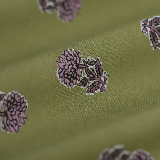 Tessuto voile di cotone indiano fiori sparsi rosa kaki