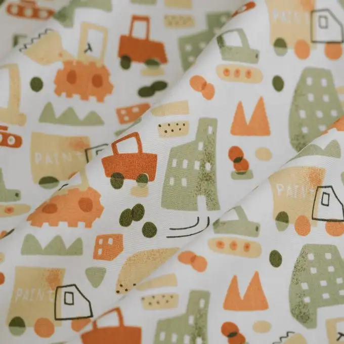 Tessuto popeline cotone bio mezzi verde ecru