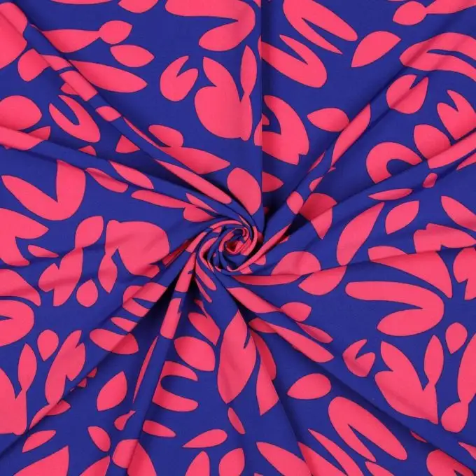 Tessuto satin leggero poliestere elastico grafico rosa blu