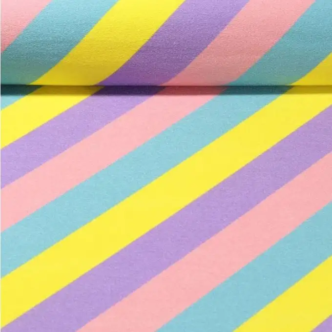 Maille french terry stampata righe diagonali multico pastello - Albstoffe