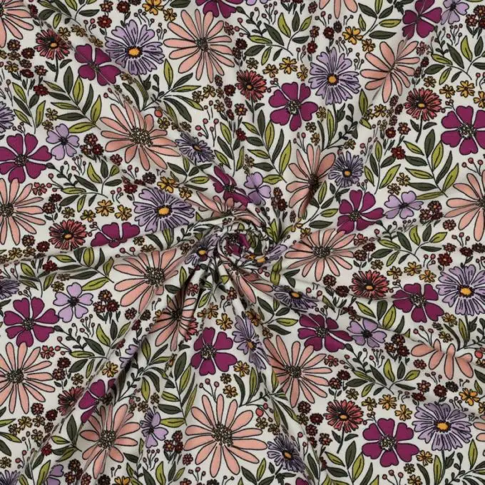 Maglia jersey floreale multicolore fondo ecru - Poppy Fabrics