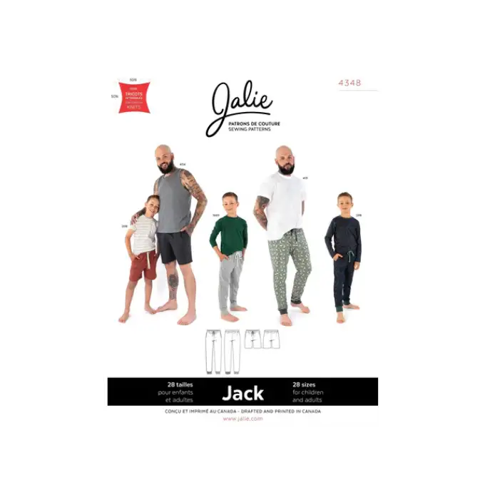 Modello Jalie 4348 Jack pantaloni e pantaloncini interni jersey per bambino e adulto