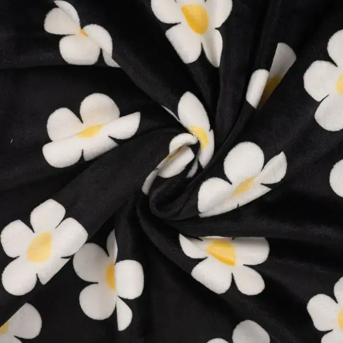 Tessuto Douillette stampato fiore nero