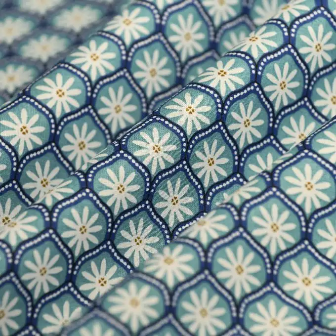 Tessuto cretonne floreale zea turchese