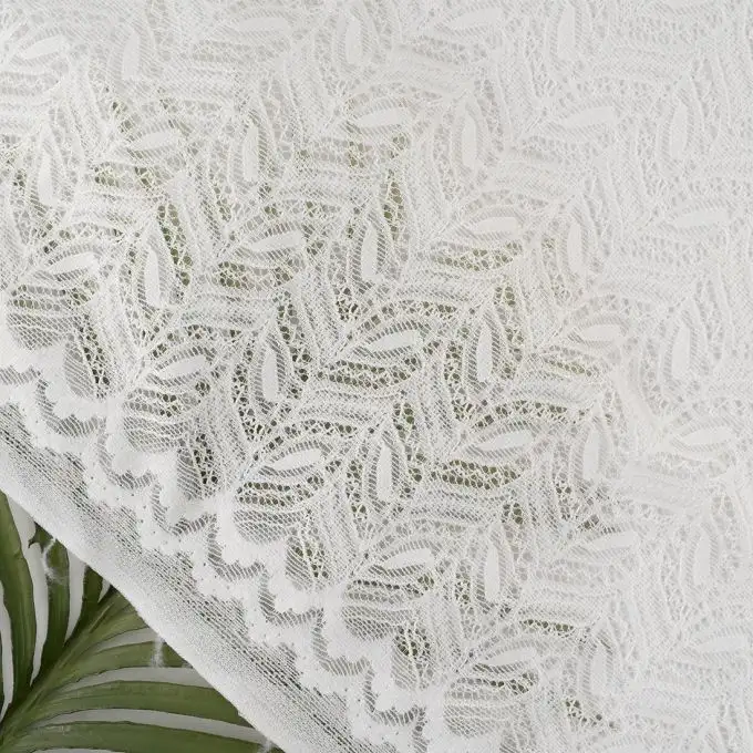 Tessuto pizzo nylon elastan foglia ecru