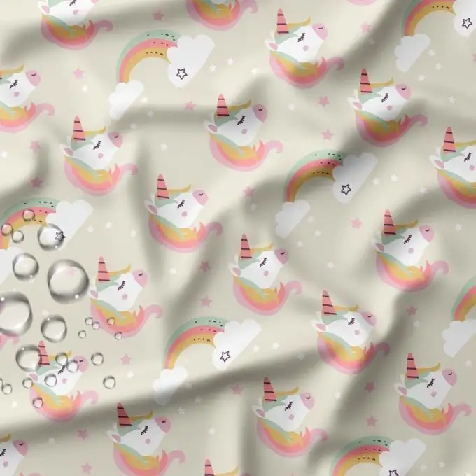 Tessuto impermeabile unicorno rosa e grigio