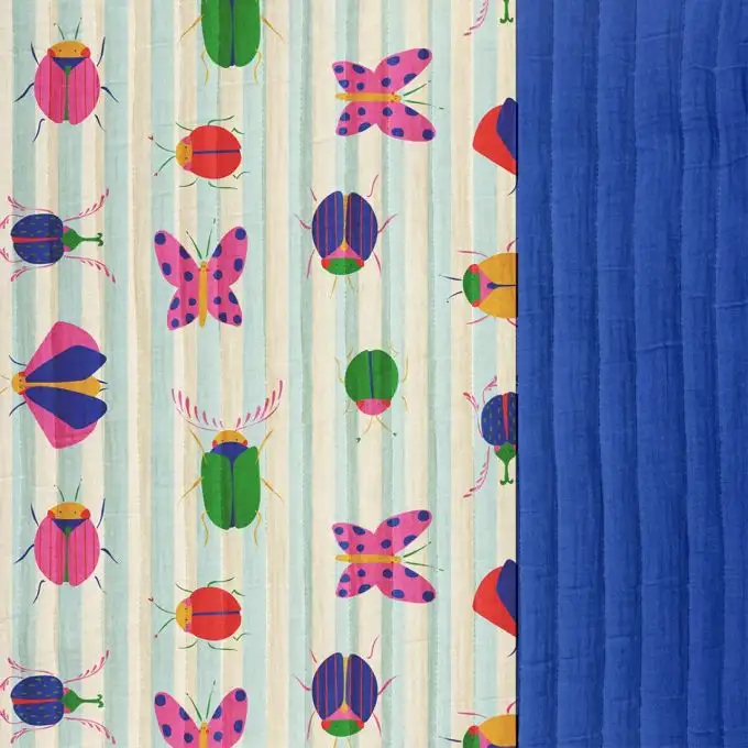 Tessuto trapuntato cotone insetto pop rigato doppio faccia blu