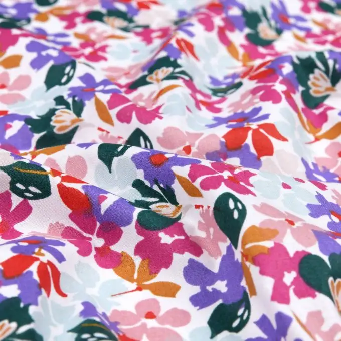 Tessuto cretonne stampato fiore naïf multicolore