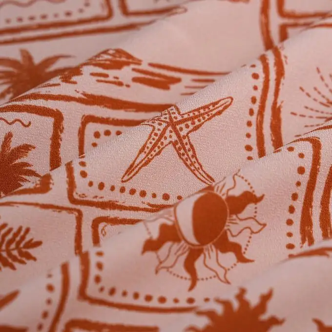 Tessuto crepe poliestere patchwork isole rosa