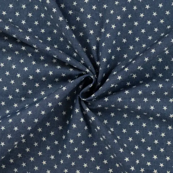 Tessuto chambray stampato stella blu