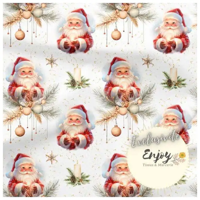 Tessuto Jersey Babbo Natale Magia Oro Rosso venduto al metro