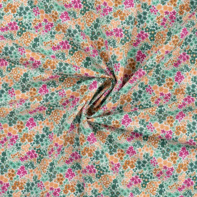 Tessuto voile cotone stampato mini fiorellini rosa