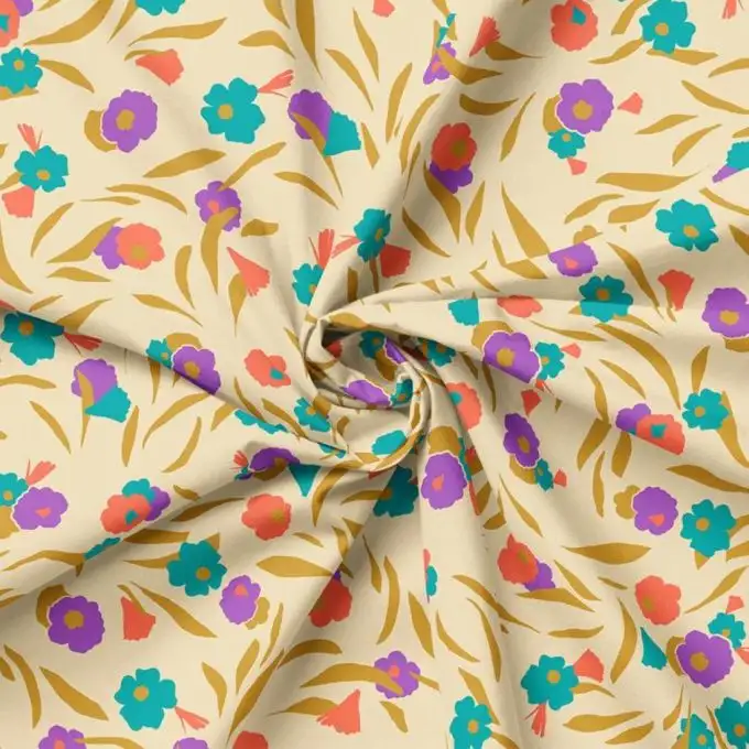 Tessuto popeline cotone morbido fiore pop ecru