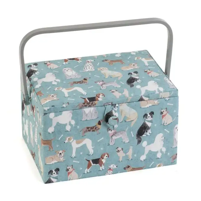 Scatola da cucito 18.5 x 25.5 x 14.5 cm turchese blu cane