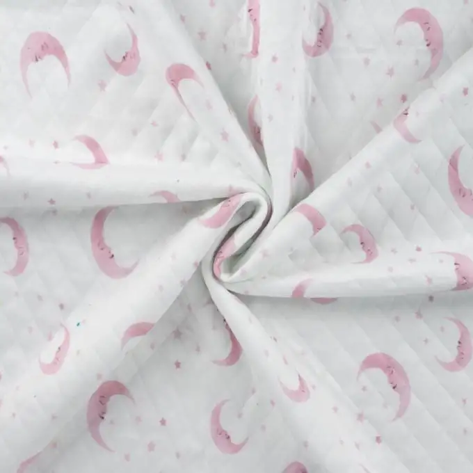 Maglia jersey cotone trapuntato fine stampato luna stellata rosa