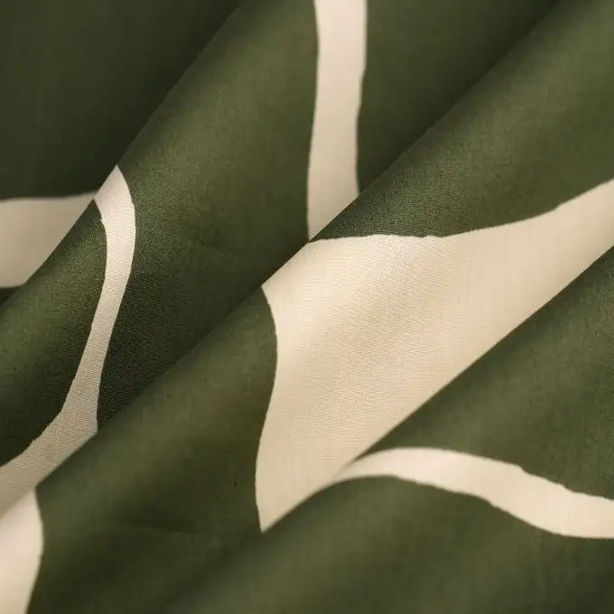 Tessuto popeline cotone grande motivo ecru kaki