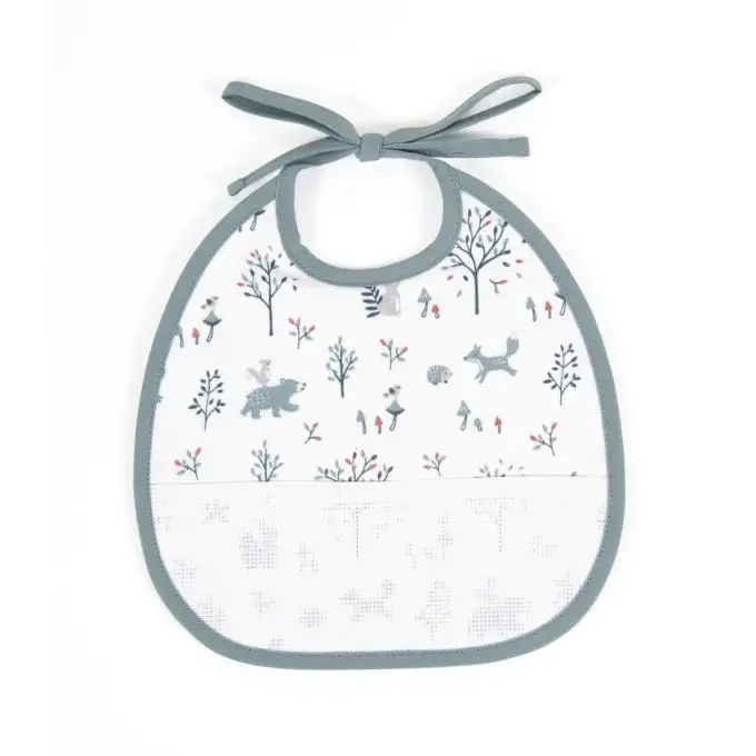 Bavaglino foresta incantata 3 mesi blu grigio punto croce