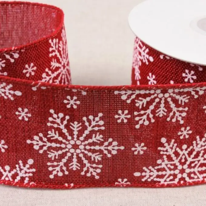 Nastro di Natale fiocchi effetto juta rosso 63 mm