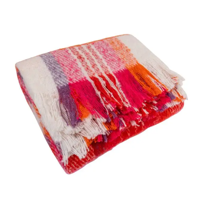 Plaid a quadri rosa arancione 130x170cm