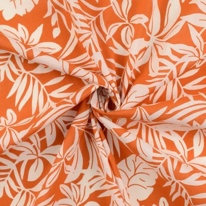 Tessuto voile cotone palma ecru cammello