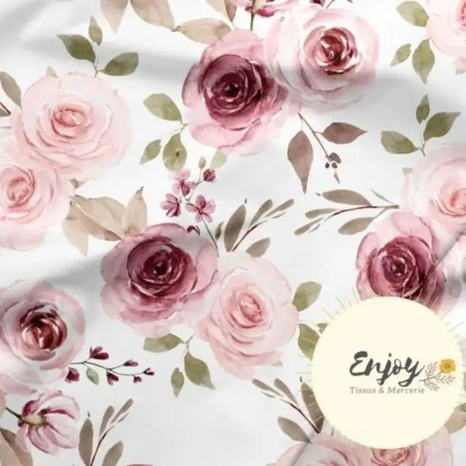 French Terry Fiori Bohémien rosa venduto al metro