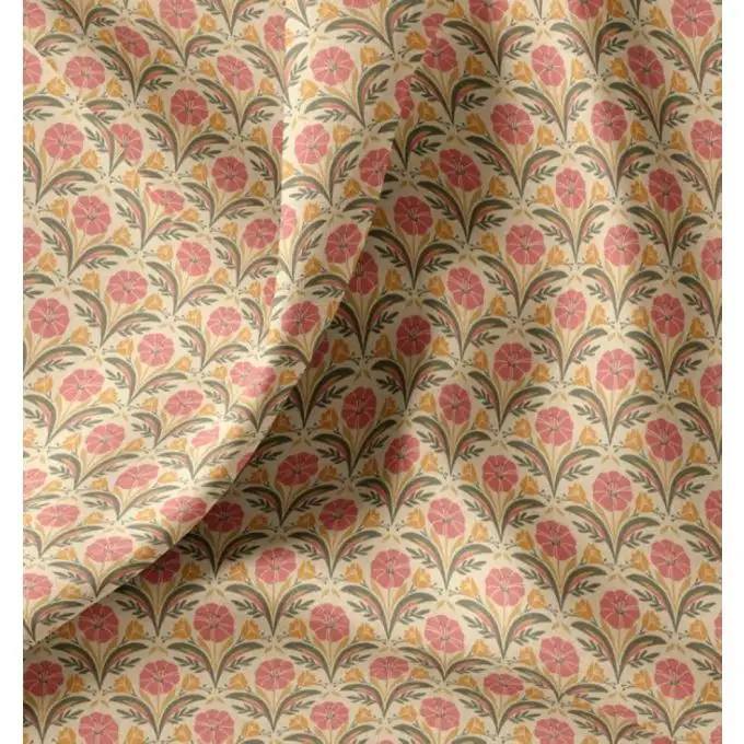 Tessuto rivestito fiore indiano rosa ecru