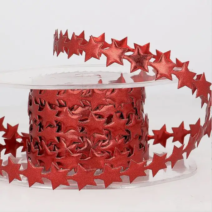 Nastro ghirlanda stelle rosse 10 mm
