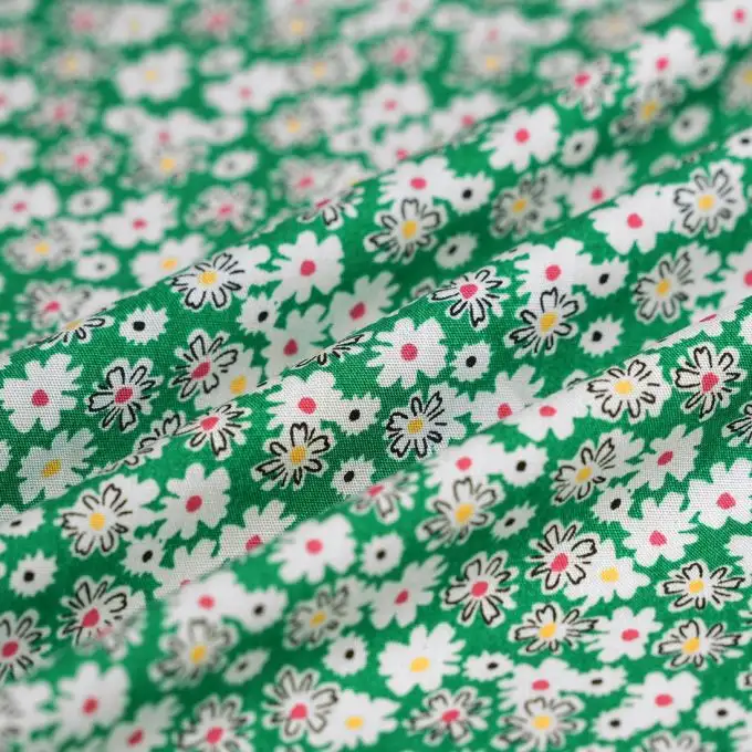 Tessuto popeline viscosa mini fiore verde