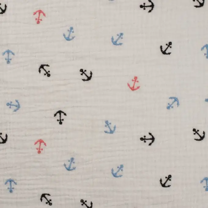 Tessuto doppio garza ricamato ancora multicolore