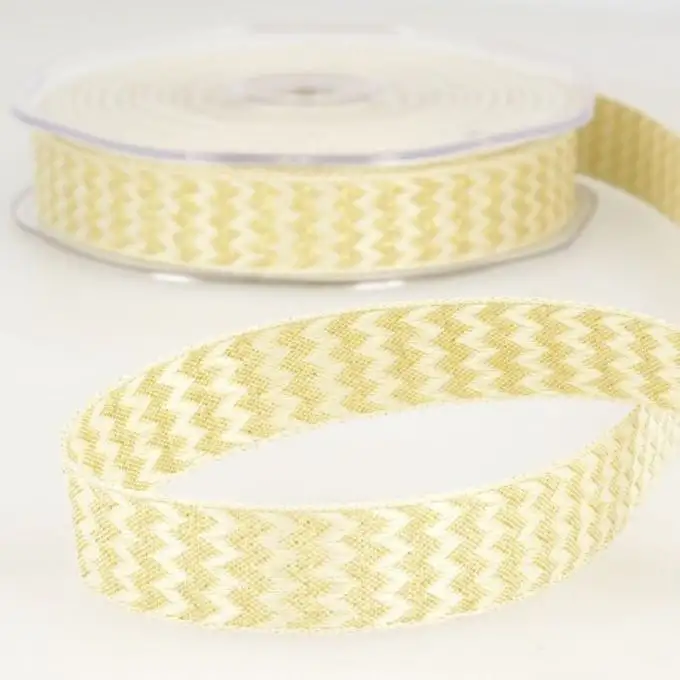 Nastro zig zag ecrù e dorato 25 mm