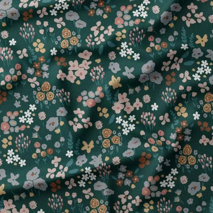 Tessuto velluto millerighe stampato fiori blu