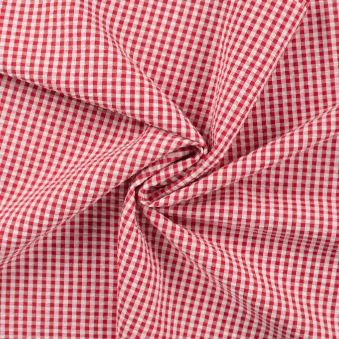 Tessuto seersucker stampato mini vichy rosso