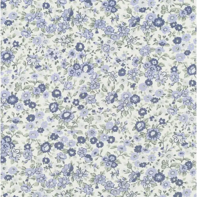 Tessuto twill fiori delicati blu